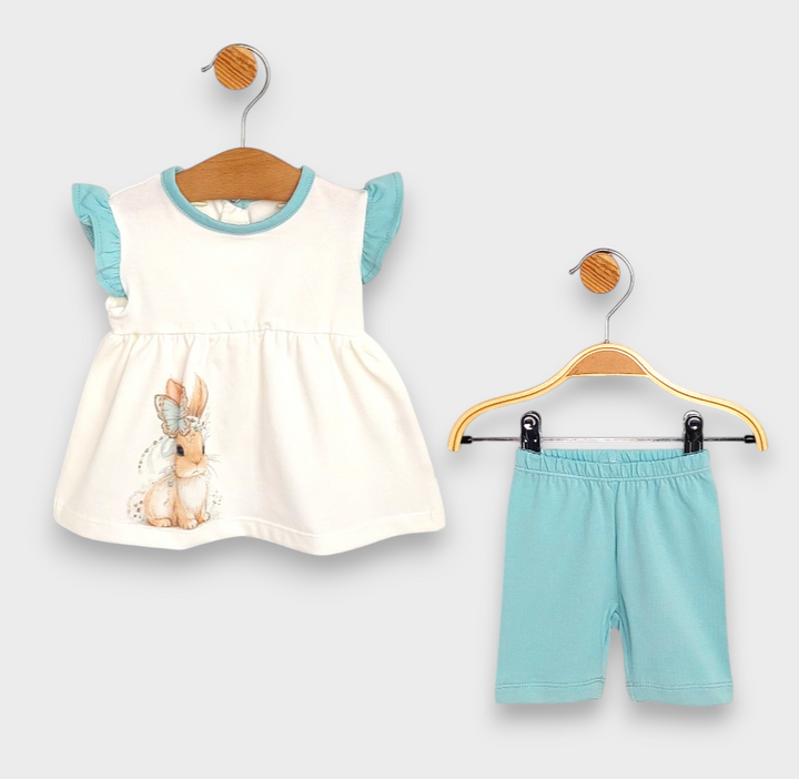 Rainy Set bebeluș 2 piese Fashion Bunny 62-92 cm. ecru/aqua