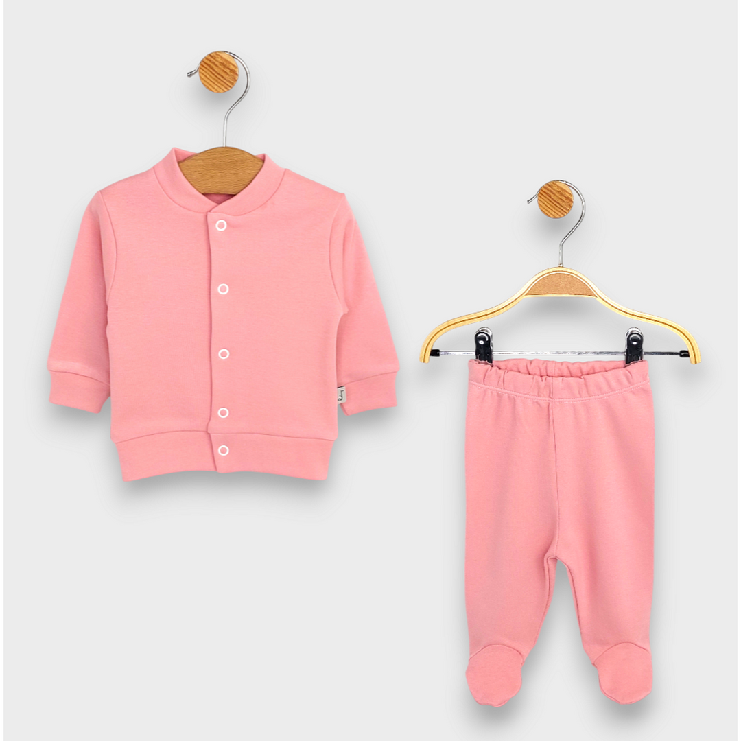 Rainy Set pentru bebeluși din 2 piese: cardigan și pantalonași cu botoșei 48-62 cm, culoare pudră