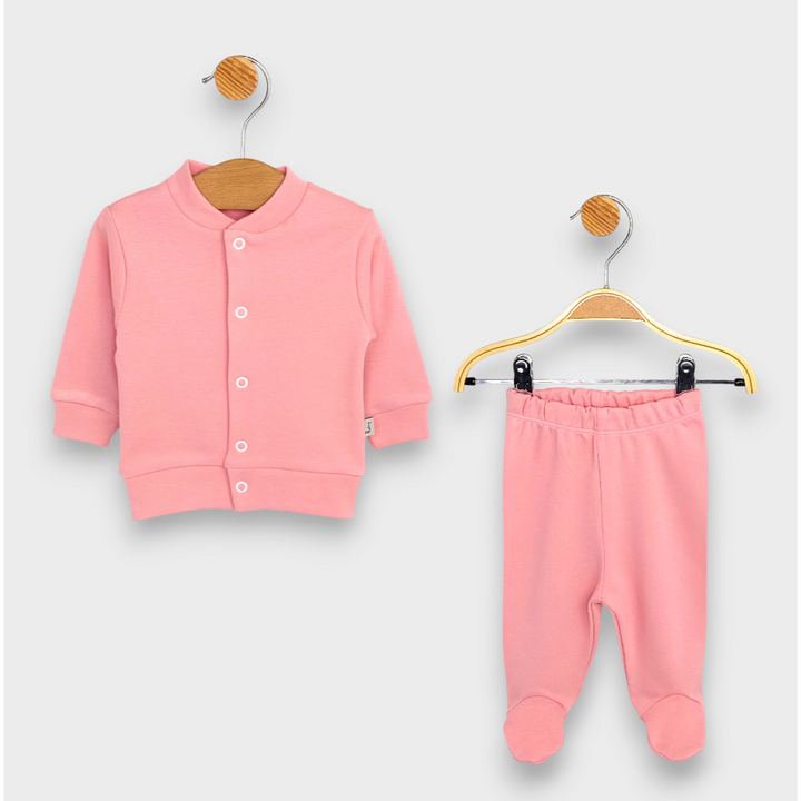 Rainy Set pentru bebeluși din 2 piese: cardigan și pantalonași cu botoșei 48-62 cm, culoare pudră