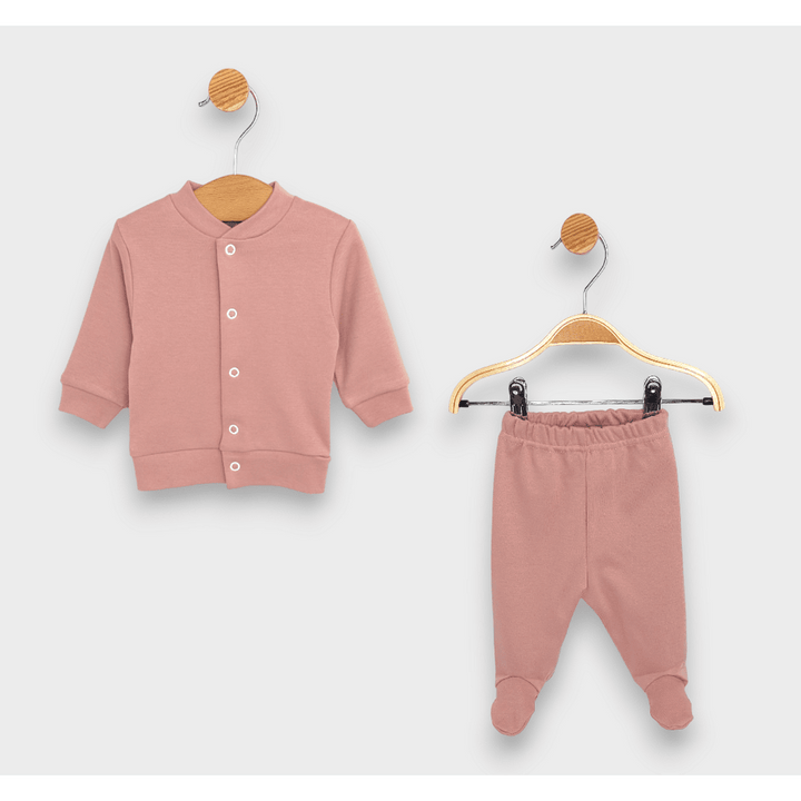 Rainy Set bebeluș 2 piese vestă cu pantaloni cu botoșei 48-68 cm. culoarea trandafirului prăfuit