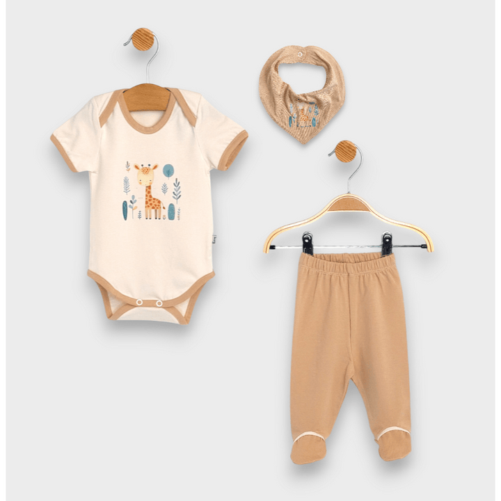 Set pentru bebeluși Rainy, 3 piese, Baby giraffe, 56-74 cm, mocca