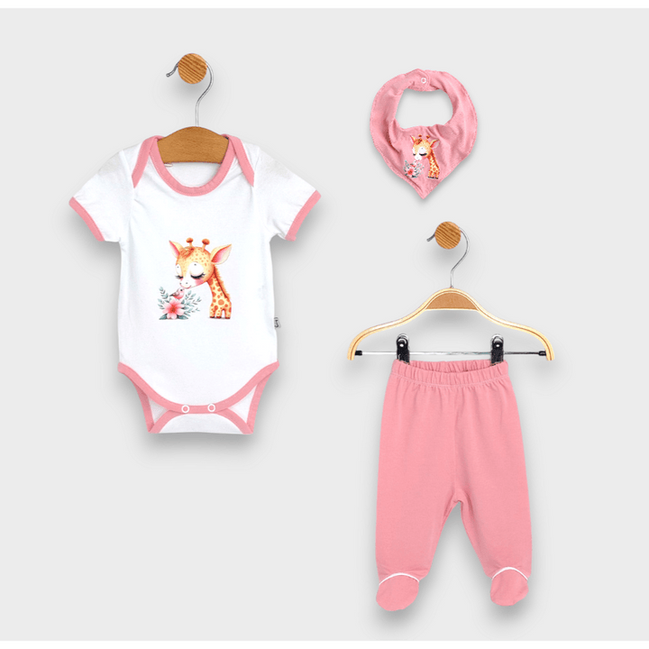 Set pentru bebeluși Rainy, 3 piese, Happy friends, 56-74 cm, culoare pudră
