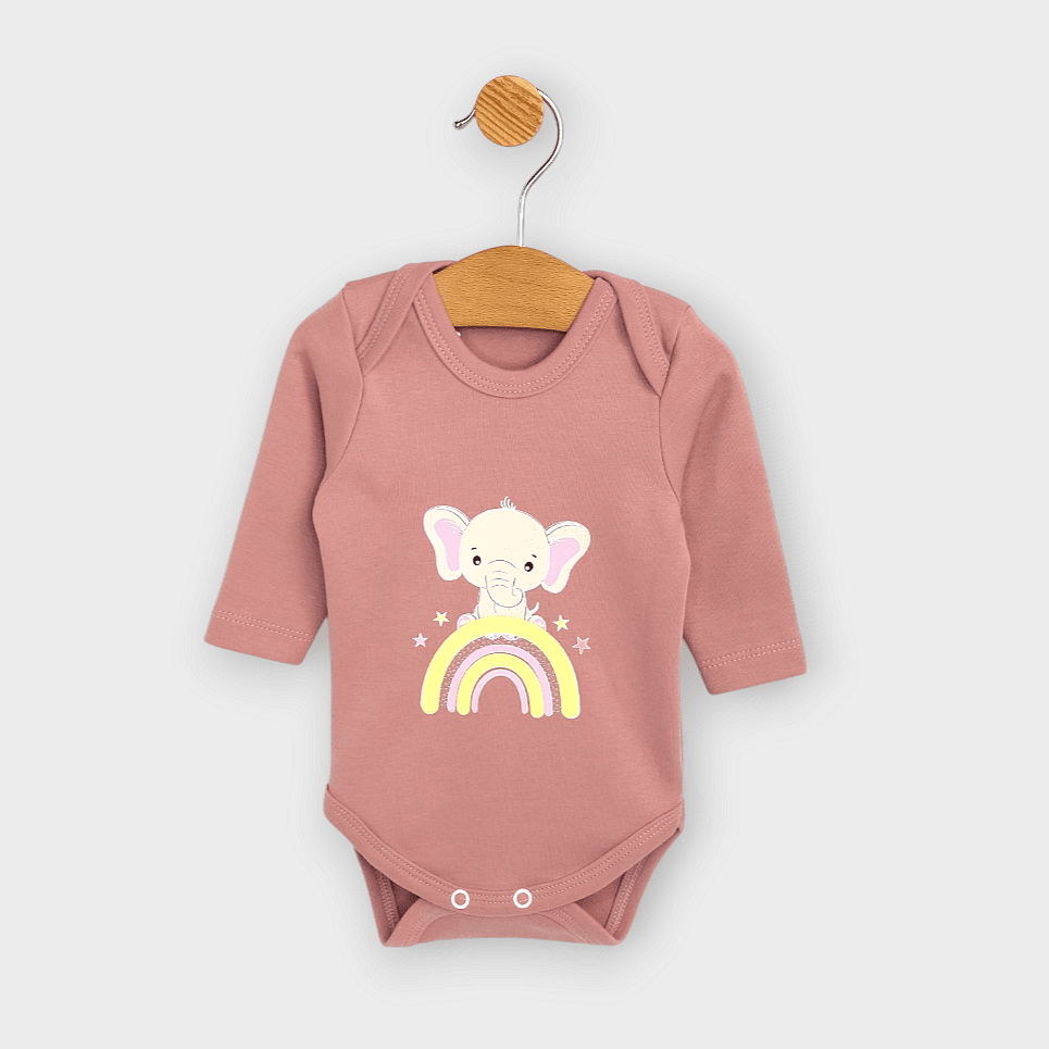 Setul pentru bebeluși Rainy din 3 piese „Elefant cu curcubeu” 56 - 74 cm, culoare roz prăfuit