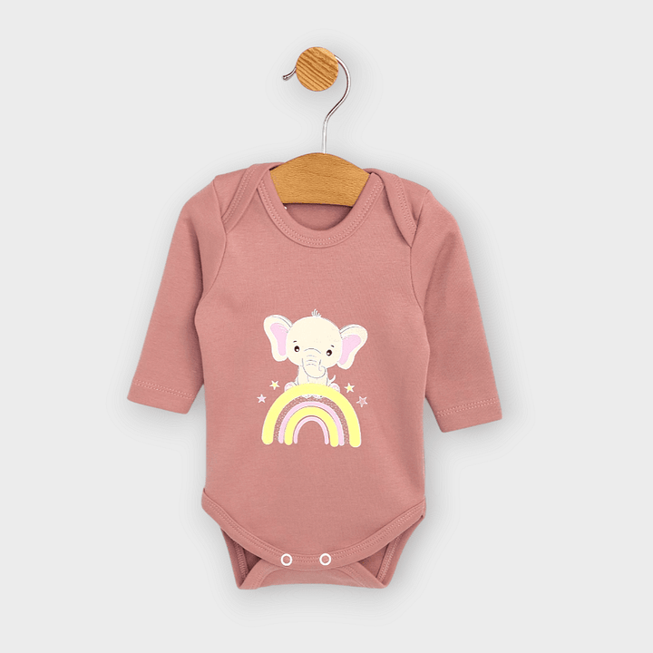 Setul pentru bebeluși Rainy din 3 piese „Elefant cu curcubeu” 56 - 74 cm, culoare roz prăfuit