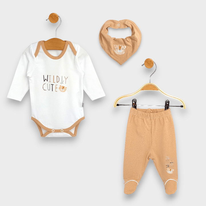 Set pentru bebeluși Rainy din 3 piese Wildly cute 56 - 68 cm, culoare mocca