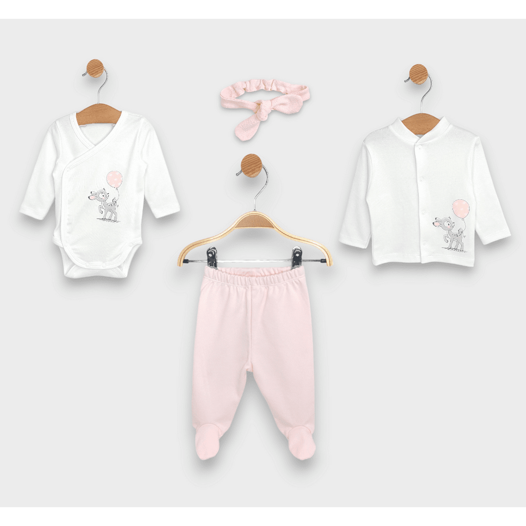 Rainy Set bebe 4 piese Căprioară cu balon 56 - 68 cm. roz
