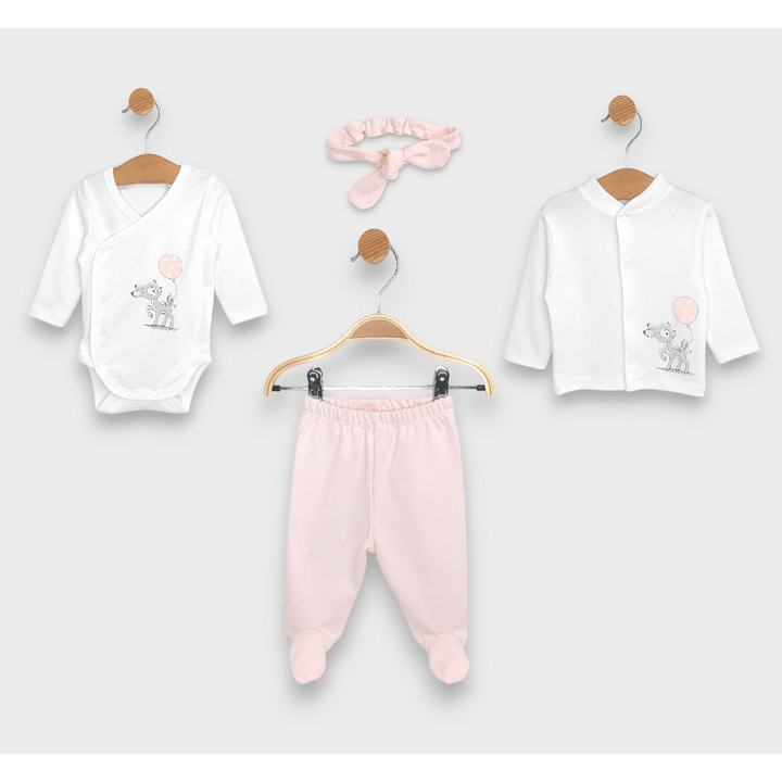 Rainy Set bebe 4 piese Căprioară cu balon 56 - 68 cm. roz