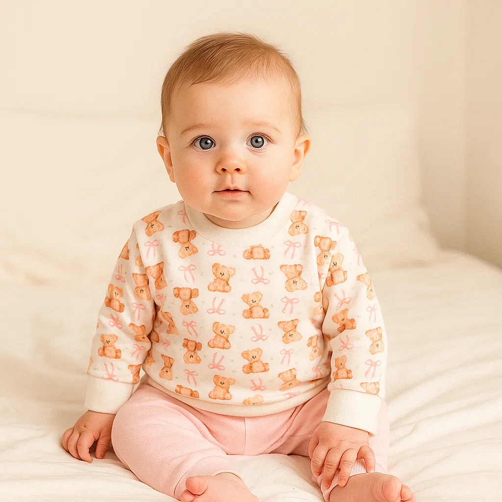 Rainy Set bebe din 2 piese Ursuleț cu fundiță 62-92 cm. roz