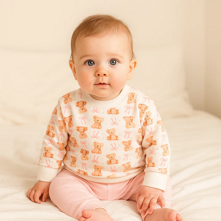 Rainy Set bebe din 2 piese Ursuleț cu fundiță 62-92 cm. roz