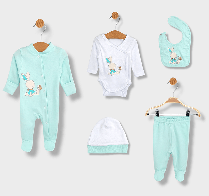 Set pentru bebeluși Rainy din 5 piese „Rabbit and butterfly”, 56-62 cm, culoare rezeda