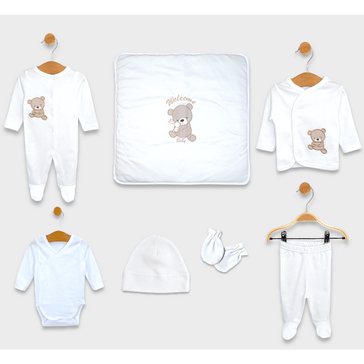 Rainy Set pentru bebeluși pentru externare din maternitate 7 piese Welcome Baby Bear and Rabbit
