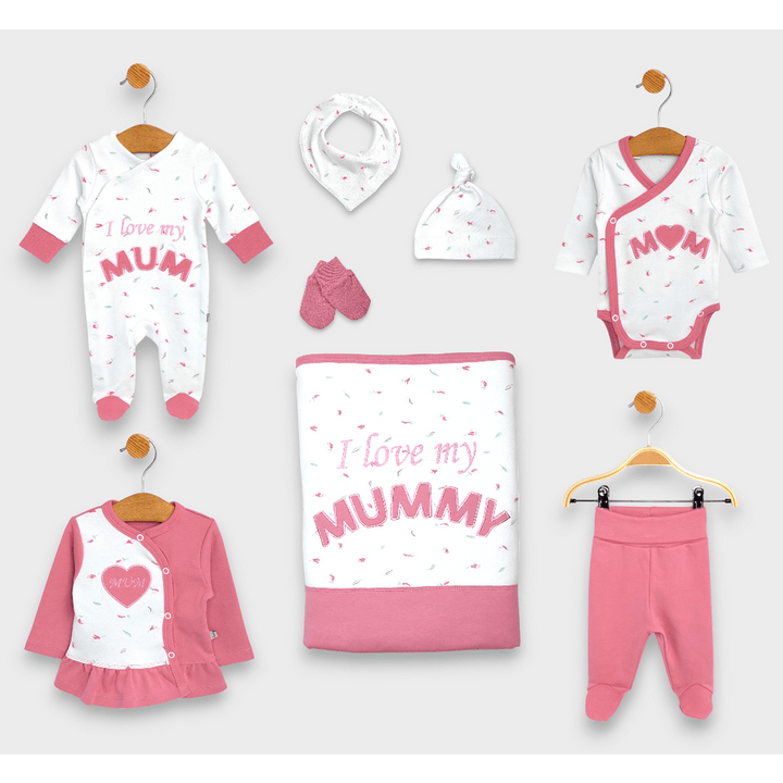 Rainy Set bebeluș pentru externare 8 piese I love my mummy