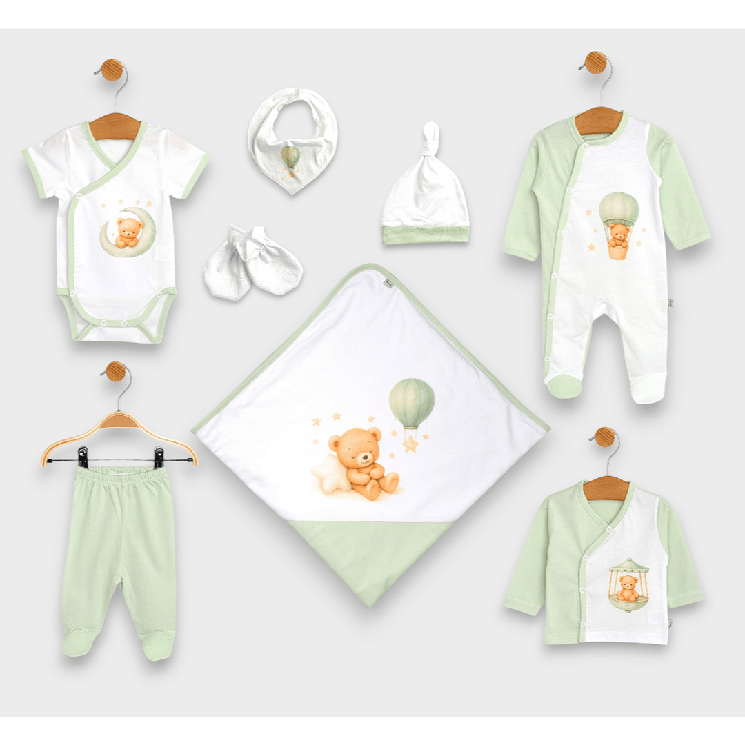 Set pentru ieșirea din maternitate Rainy, 8 piese, Green Bear