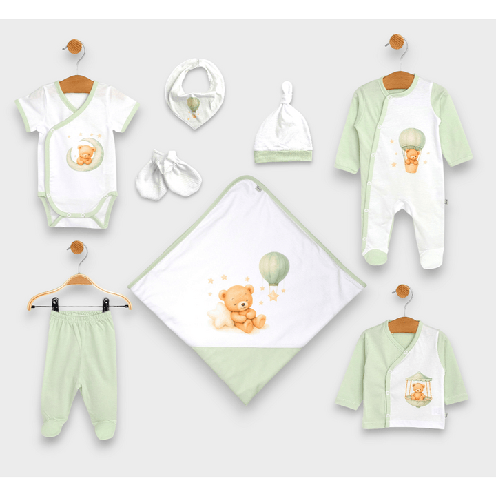 Set pentru ieșirea din maternitate Rainy, 8 piese, Green Bear