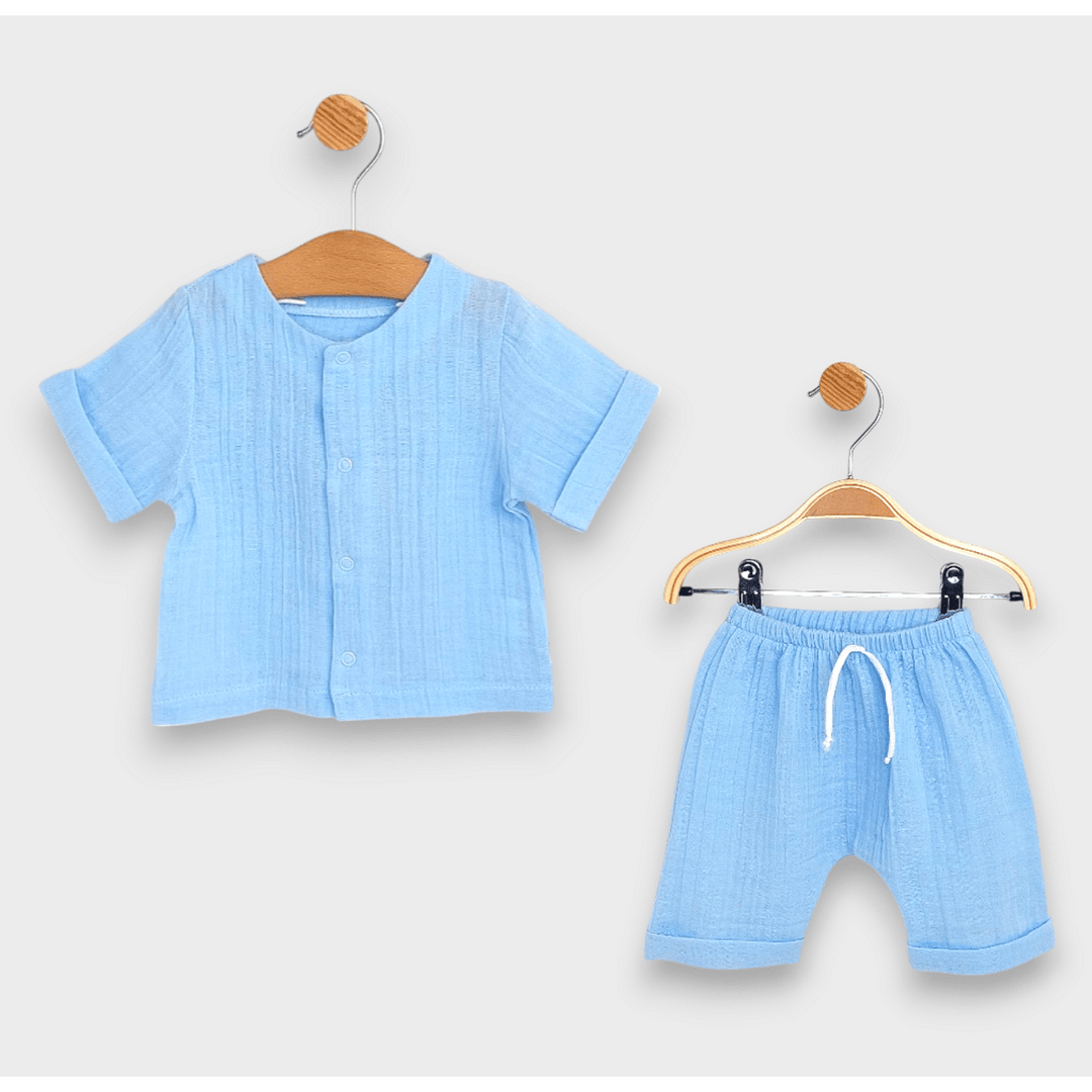 Rainy Set bebe din muselină 2 piese 62-86cm. albastru