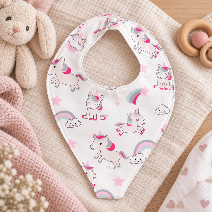 Rainy Babetă-bandană impermeabilă pentru bebeluși cu suport pentru suzetă Unicorn roz