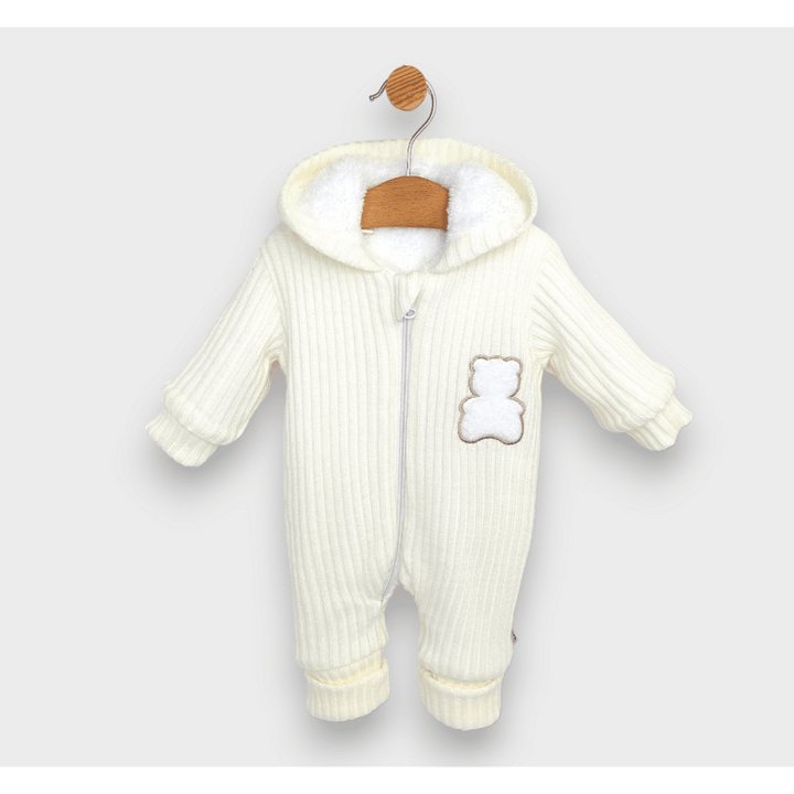 Salopetă tricotată pentru bebeluși Rainy „White bear”, 56–80 cm, culoare ecru