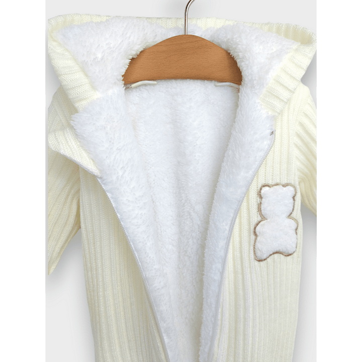 Salopetă tricotată pentru bebeluși Rainy „White bear”, 56–80 cm, culoare ecru