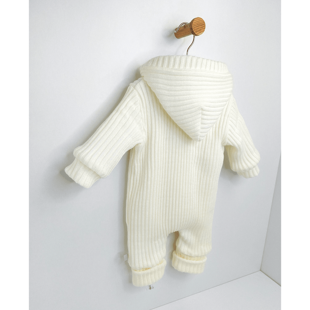 Salopetă tricotată pentru bebeluși Rainy „White bear”, 56–80 cm, culoare ecru