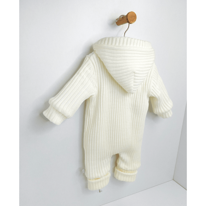 Salopetă tricotată pentru bebeluși Rainy „White bear”, 56–80 cm, culoare ecru