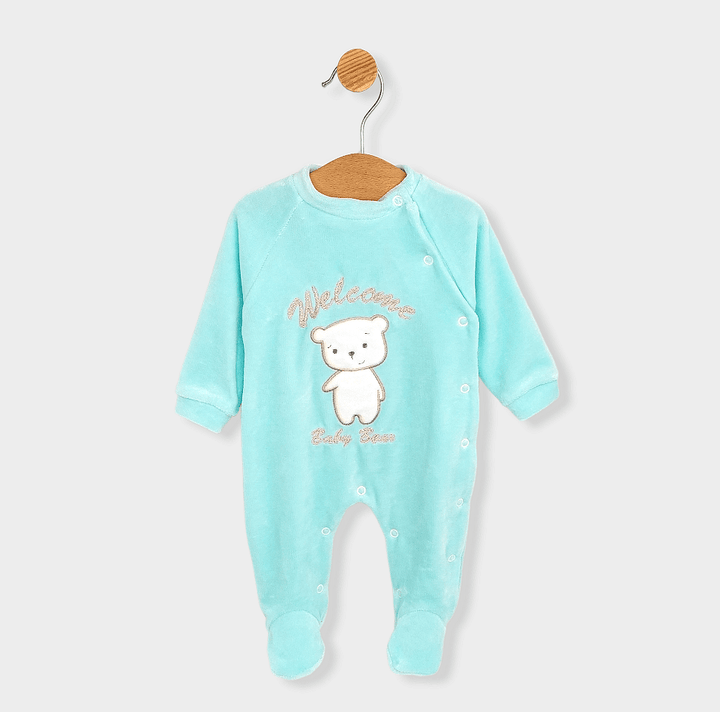 Rainy Salopetă din pluș pentru bebeluși Welcome Baby Bear 56-62cm. verde mentă