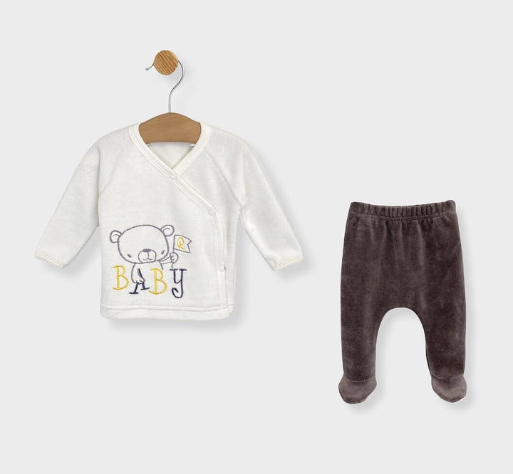 Set de 2 piese din pluș pentru bebeluși Rainy Baby Bear maro