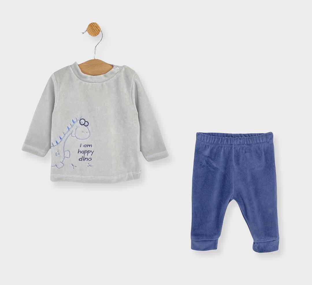 Set de 2 piese din pluș pentru bebeluși Rainy Happy Dino albastru
