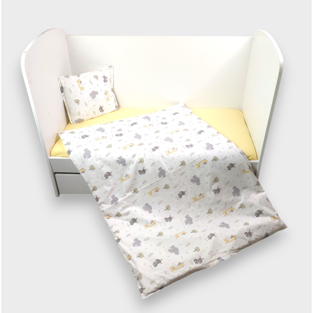 Rainy Set de lenjerie de pat pentru bebeluși 3 piese 60x120 cm. Girafă și zebră