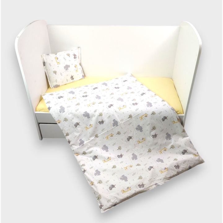 Rainy Set de lenjerie de pat pentru bebeluși 3 piese 60x120 cm. Girafă și zebră