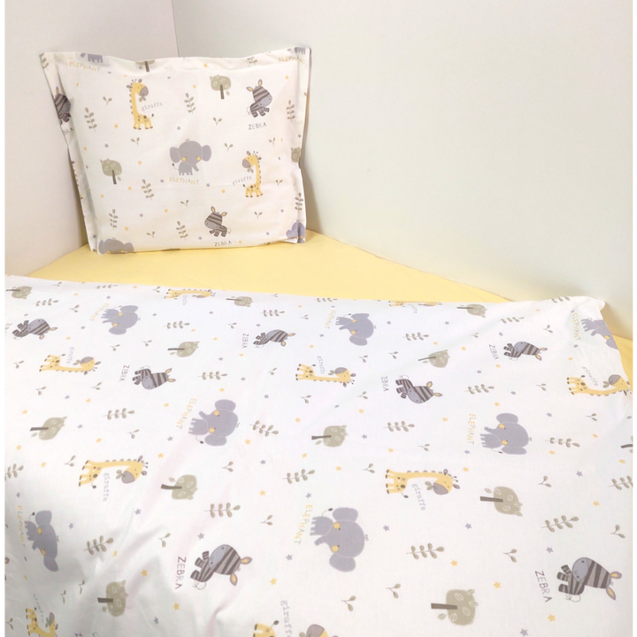 Rainy Set de lenjerie de pat pentru bebeluși 3 piese 60x120 cm. Girafă și zebră