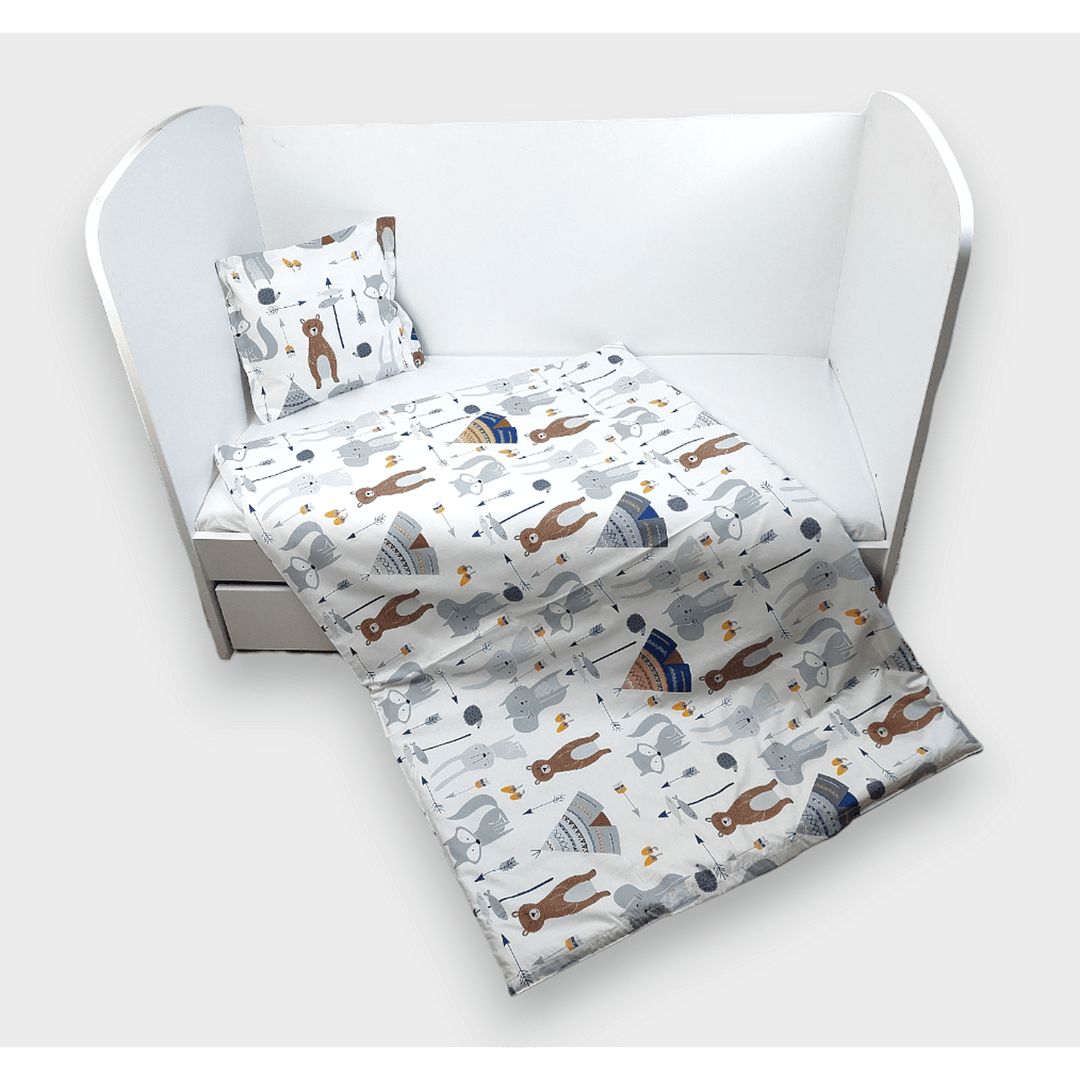 Set de lenjerie pentru pătuț Rainy, 3 piese, 60 x 120 cm, „Poveste indiană”
