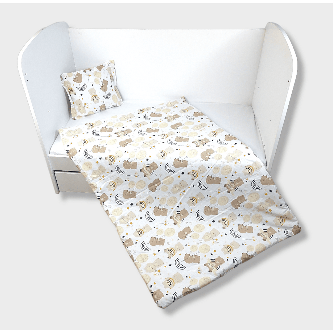 Rainy Set de lenjerie pentru bebeluși, 3 piese, 60x120 cm. Ursuleț cu baloane