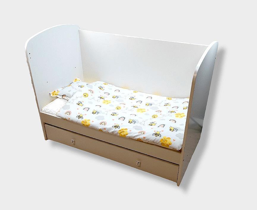 Set de lenjerie pentru pătuț Rainy, 3 piese, 60x120 cm, cu motiv de albinuțe