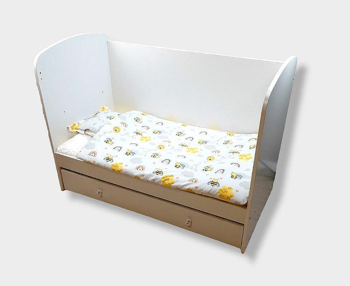 Set de lenjerie pentru pătuț Rainy, 3 piese, 60x120 cm, cu motiv de albinuțe