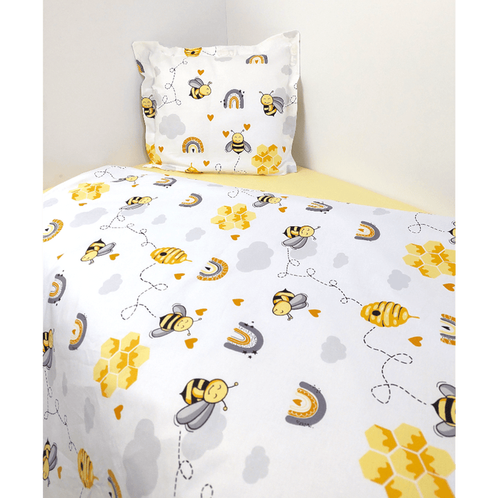 Set de lenjerie pentru pătuț Rainy, 3 piese, 60x120 cm, cu motiv de albinuțe