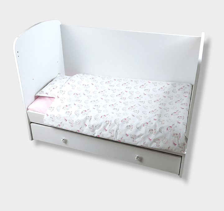 Rainy Set lenjerie de pat pentru bebeluși, 3 piese, 60x120 cm, Unicorn roz