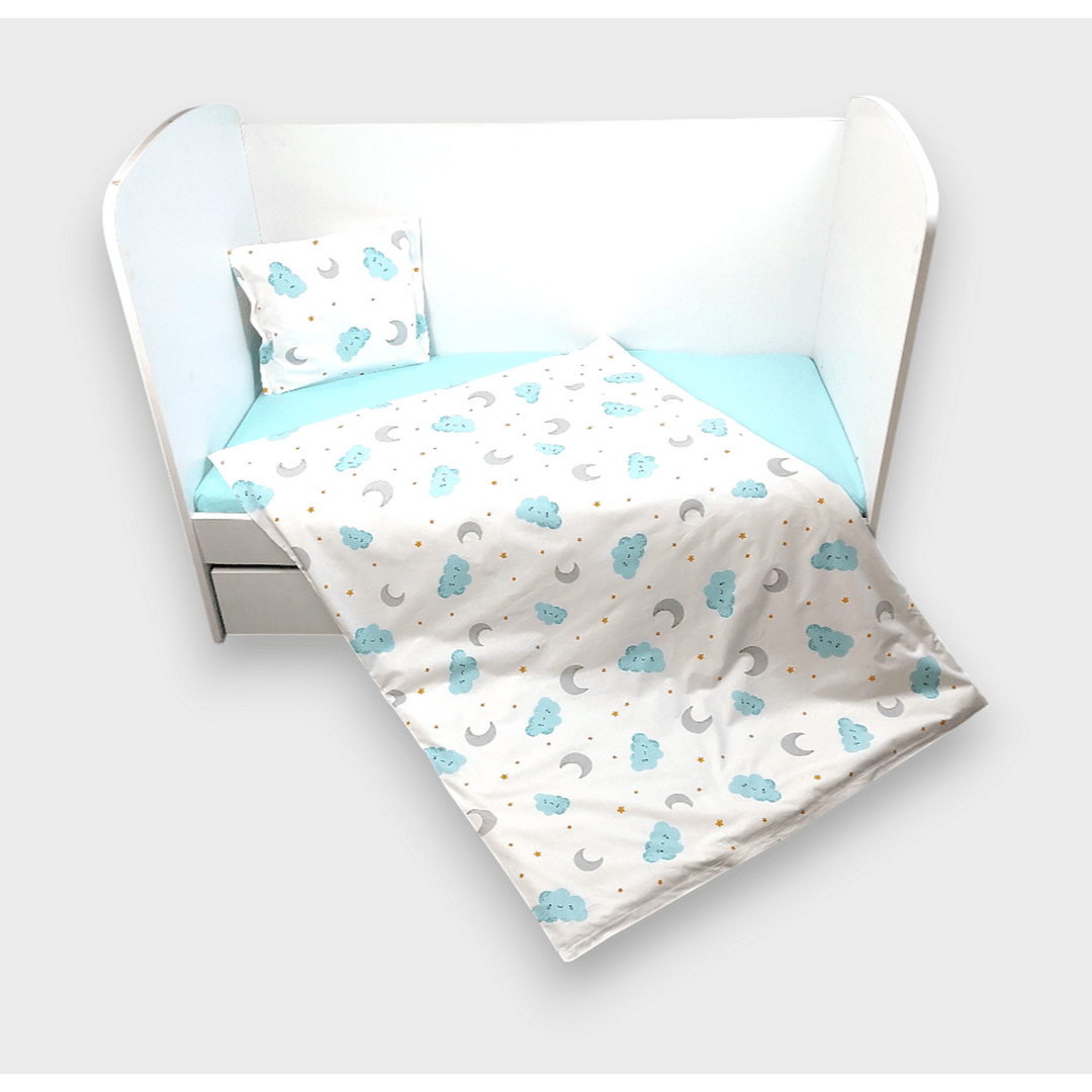Set de lenjerie pentru pătuț Rainy, 3 piese, 60x120 cm. Nori roz