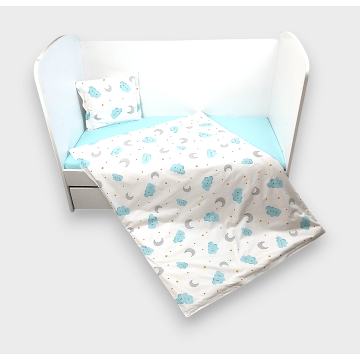 Set de lenjerie pentru pătuț Rainy, 3 piese, 60x120 cm. Nori roz