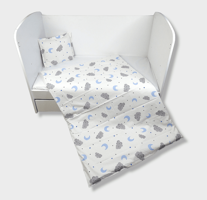 Set de lenjerie pentru pătuț Rainy, 3 piese, 60x120 cm, nori cenușii