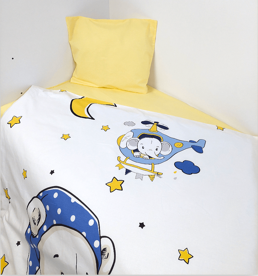 Set de lenjerie pentru pătuț Rainy, 3 piese, 60x120 cm, ursuleț albastru