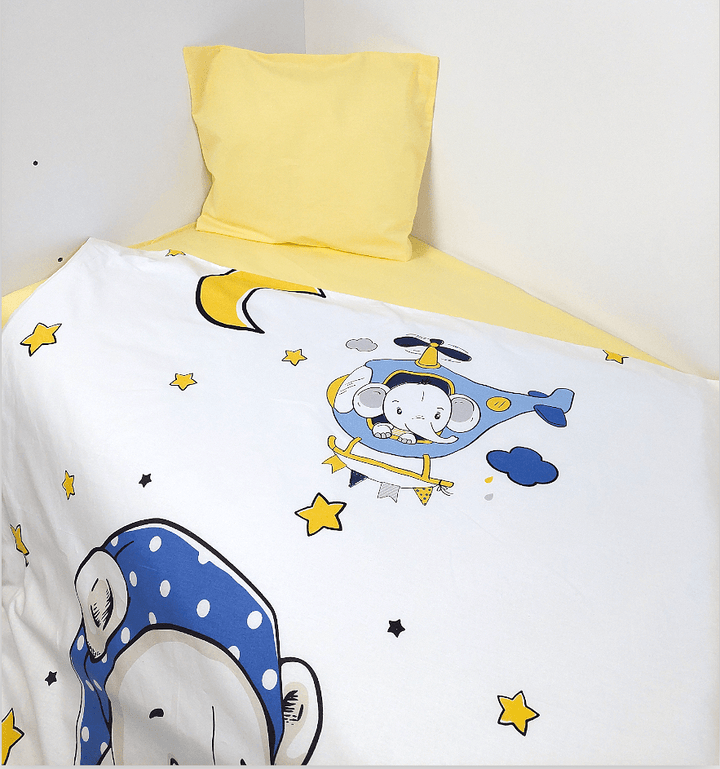 Set de lenjerie pentru pătuț Rainy, 3 piese, 60x120 cm, ursuleț albastru