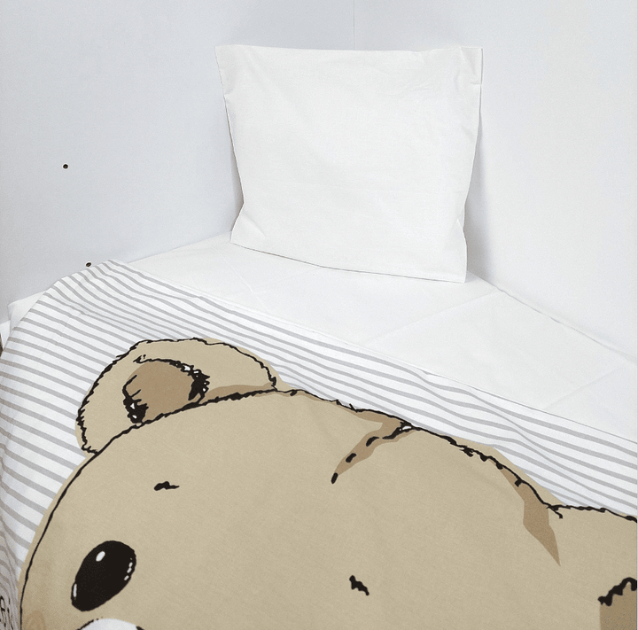 Set de lenjerie pentru pătuț Rainy, 3 piese, 60x120 cm, ursuleț cu papion