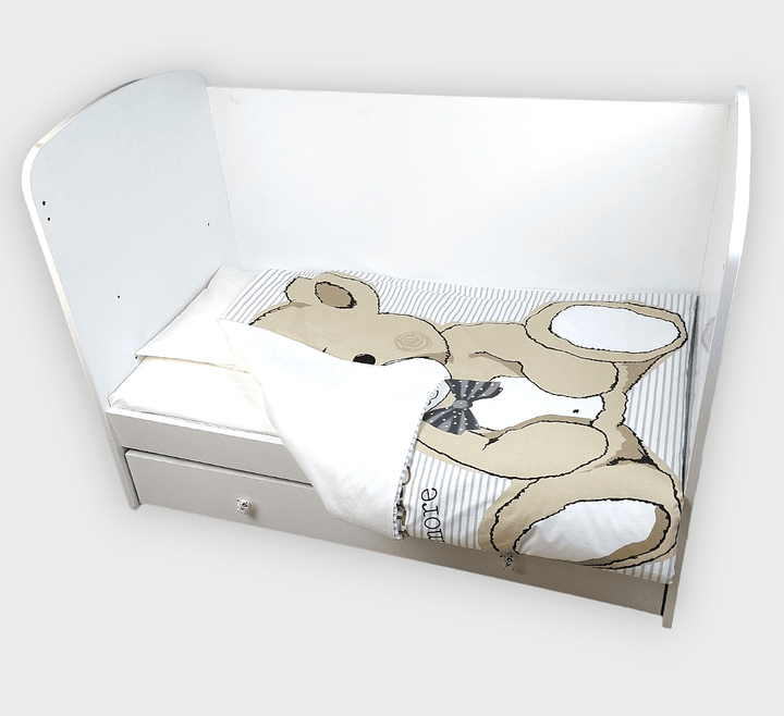 Set de lenjerie pentru pătuț Rainy, 3 piese, 60x120 cm, ursuleț cu papion