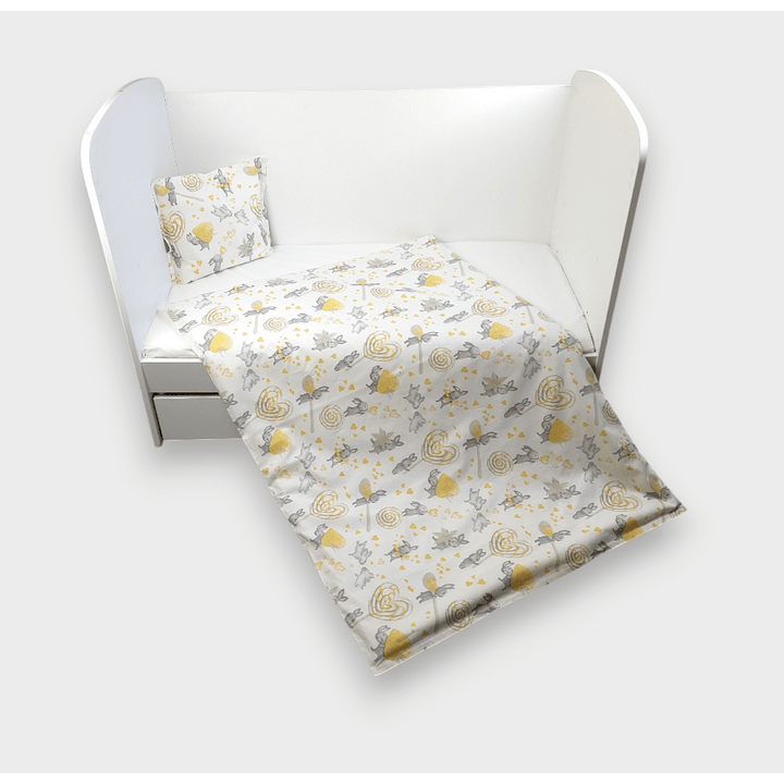 Set de lenjerie pentru pătuț Rainy, 3 piese, 60x120 cm. Iepuraș cu suzetă