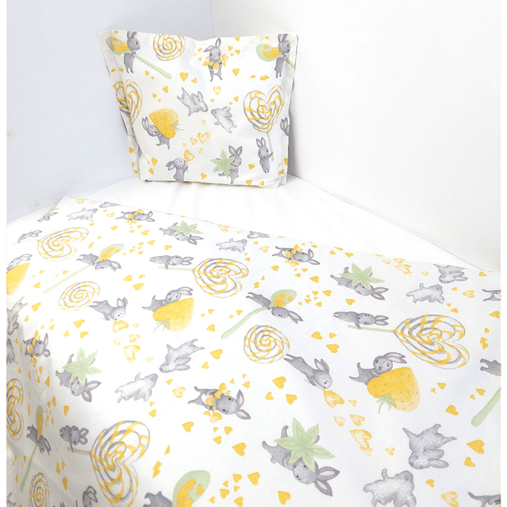 Set de lenjerie pentru pătuț Rainy, 3 piese, 60x120 cm. Iepuraș cu suzetă