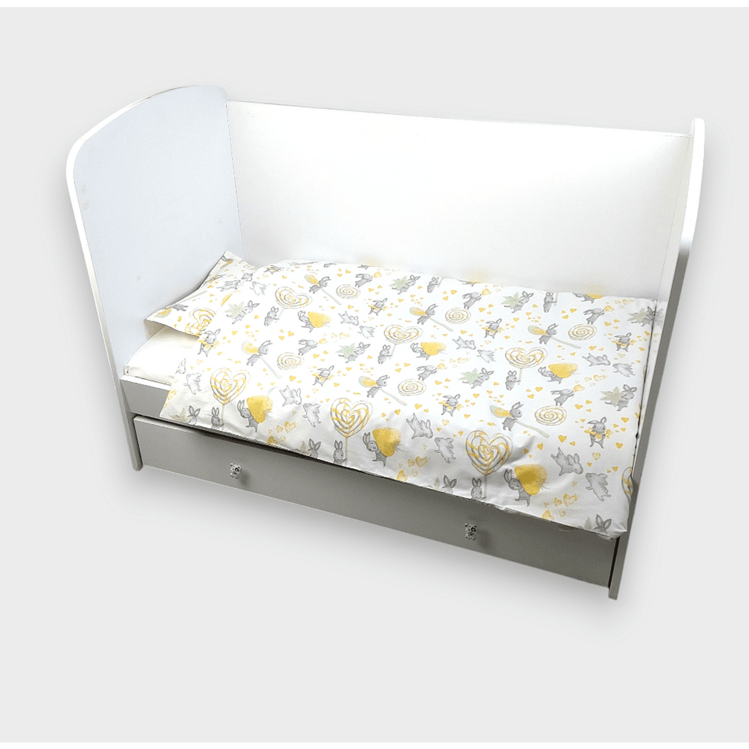 Set de lenjerie pentru pătuț Rainy, 3 piese, 60x120 cm. Iepuraș cu suzetă