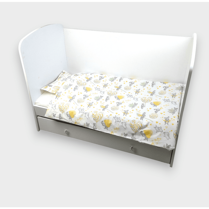 Set de lenjerie pentru pătuț Rainy, 3 piese, 60x120 cm. Iepuraș cu suzetă