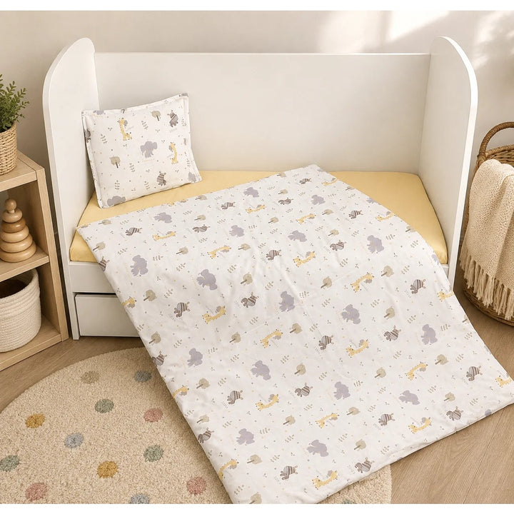 Rainy Set de lenjerie de pat pentru bebeluși 3 piese 60x120 cm. Girafă și zebră