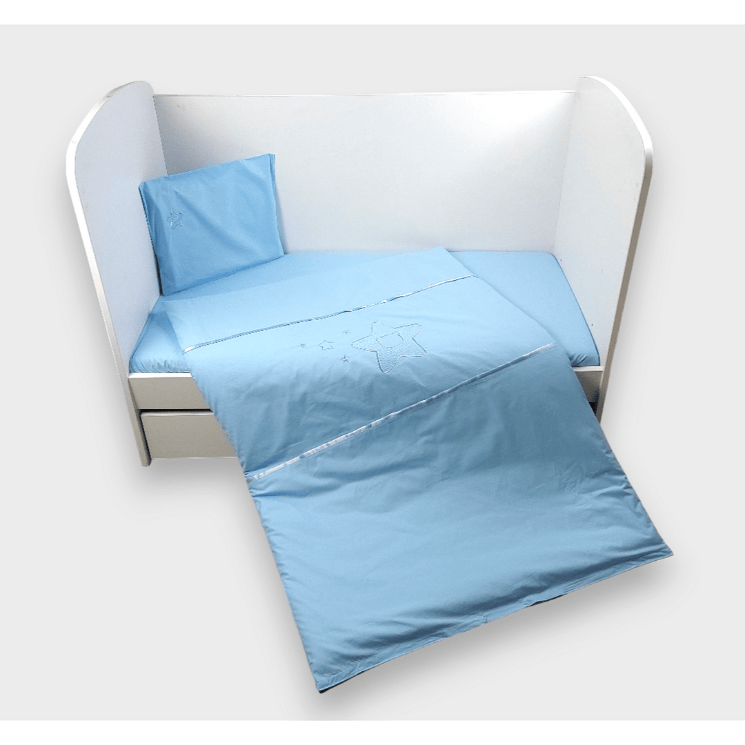 Rainy Set de lenjerie de pat pentru bebeluși 3 piese 60x120 cm. Stea cu ursuleț