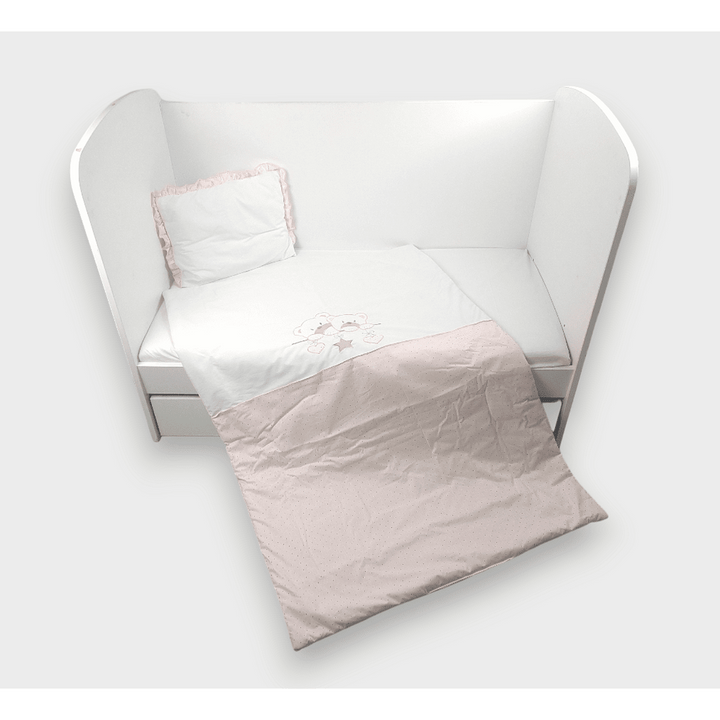 Set de lenjerie pentru pătuț Rainy, 3 piese, 60 x 120 cm, „Ursuleți sub stele”, roz